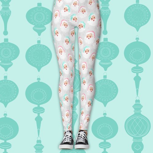 Pastel Santa Claus Faces Vintage Christmas Leggings