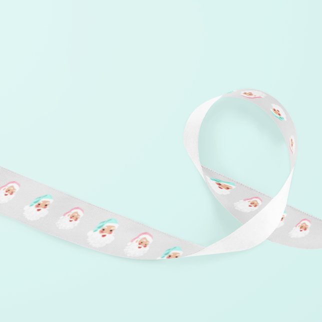 Pastel Santa Claus Faces Vintage Christmas Satin Ribbon (Creator Uploaded)