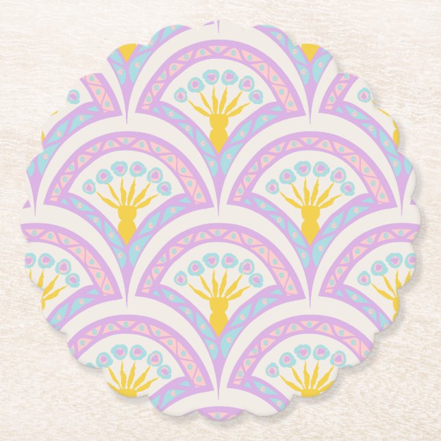 Pastel Scallop Pattern Paper Coaster (Front)