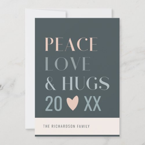 Pastel Scandi Blush Gray Peace Love  Hugs 2023 Holiday Card