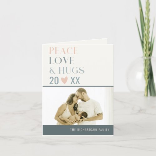 Pastel Scandi Blush Grey 1 Photo Peace Love  Hugs Holiday Card
