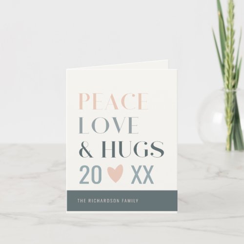 Pastel Scandi Blush Grey Peace Love  Hugs 2023 Holiday Card