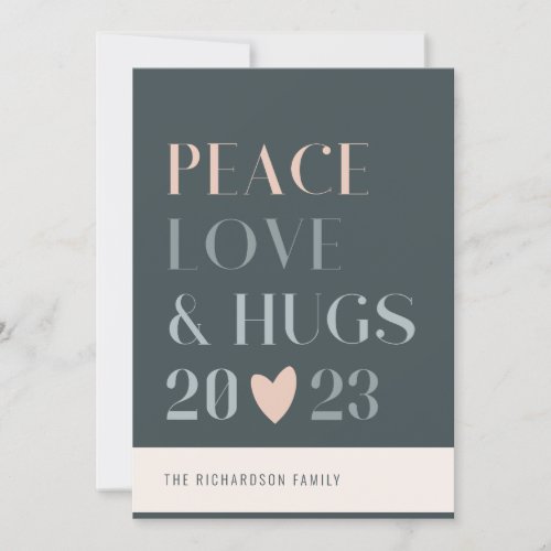 Pastel Scandi Blush Grey Peace Love  Hugs 2023 Holiday Card