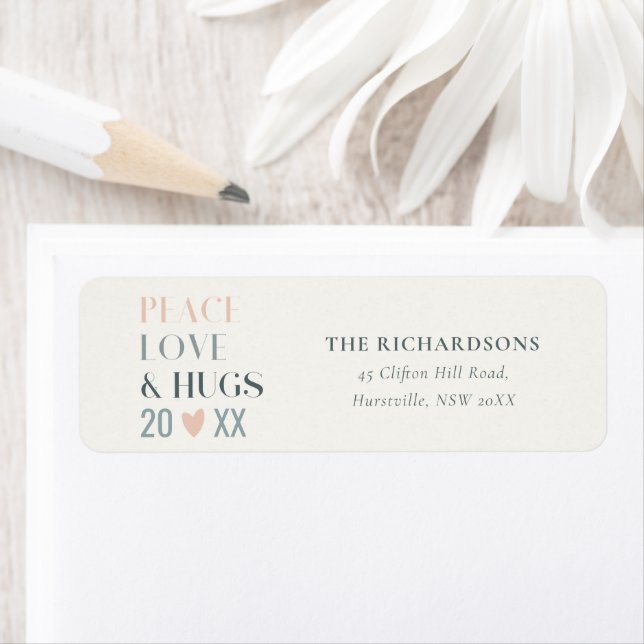 Pastel Scandi Blush Grey Peace Love & Hugs 2023 Label (Insitu)