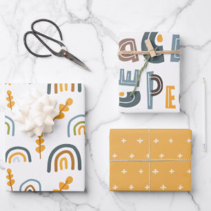 Pastel Scandi Rainbow Tree Text Peace Christmas Wrapping Paper Sheets