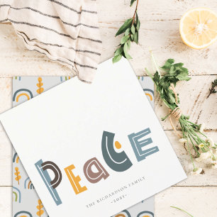 Pastel Scandi Yellow Gray Text Peace Christmas Holiday Card