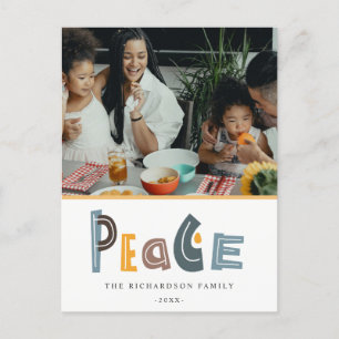 Pastel Scandi Yellow Grey Photo Peace Christmas Holiday Postcard