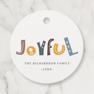 Pastel Scandi Yellow Grey Text Joyful Christmas Favor Tags