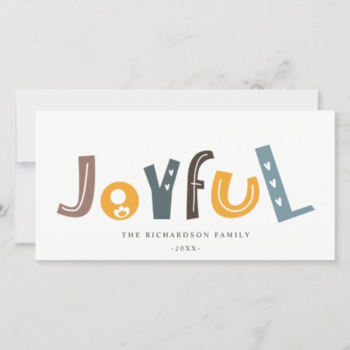 Pastel Scandi Yellow Grey Text Joyful Christmas Holiday Card