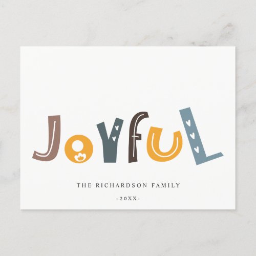 Pastel Scandi Yellow Grey Text Joyful Christmas Holiday Postcard