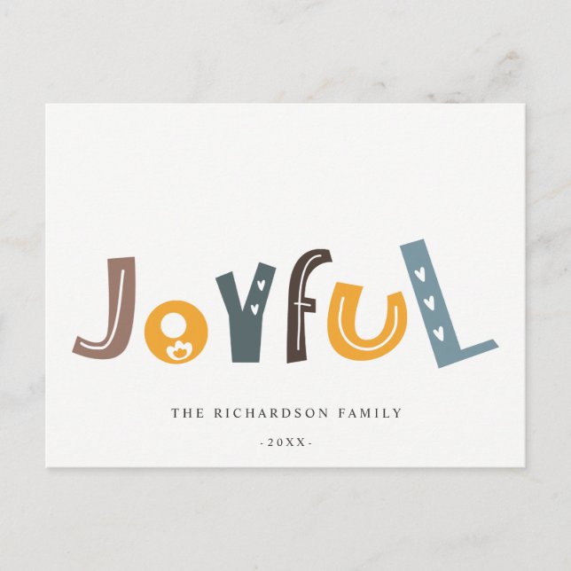 Pastel Scandi Yellow Grey Text Joyful Christmas Holiday Postcard (Front)