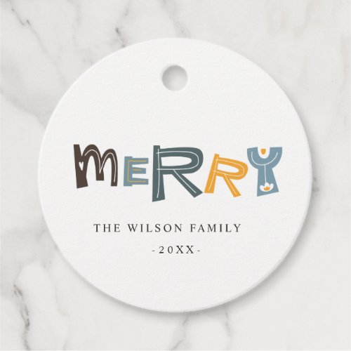 Pastel Scandi Yellow Grey Text Merry Christmas Favor Tags