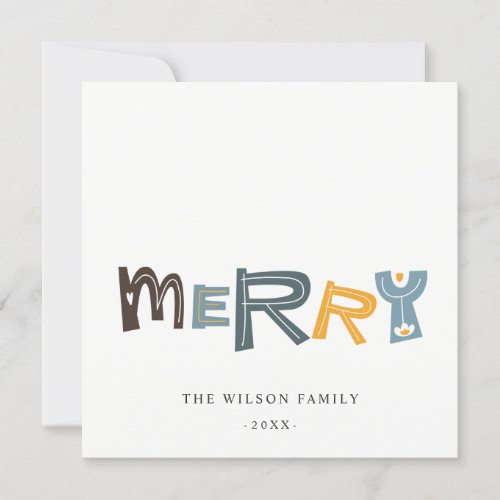 Pastel Scandi Yellow Grey Text Merry Christmas Holiday Card