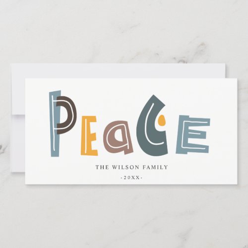 Pastel Scandi Yellow Grey Text Peace Christmas Hol Holiday Card