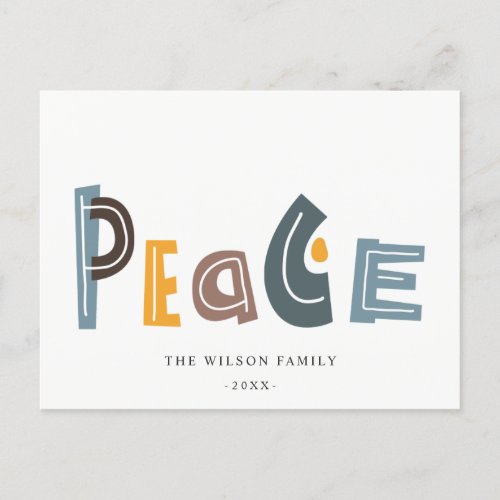 Pastel Scandi Yellow Grey Text Peace Christmas Holiday Postcard
