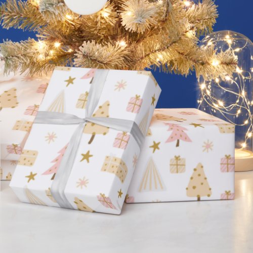 Pastel Scandinavian Christmas Pattern Beige Pink Wrapping Paper