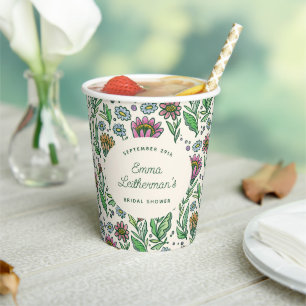 Pastel Scandinavian Floral Bridal Shower Paper Cups