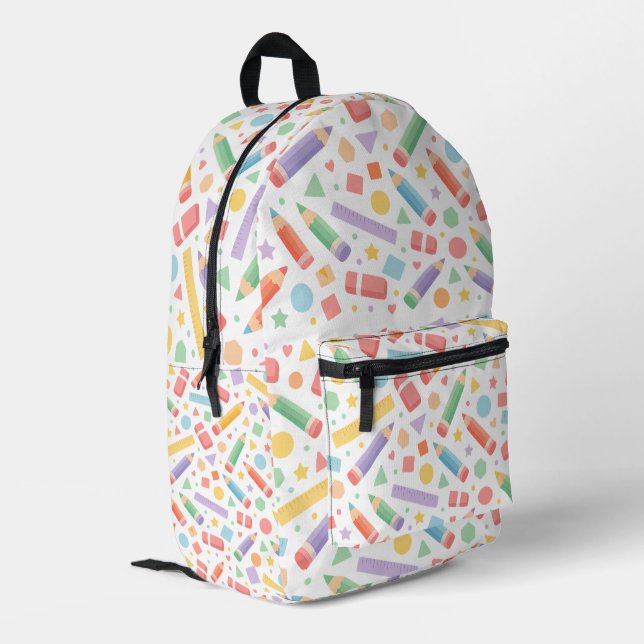 Pastel School Supplies Seamless Pattern Backpack (Back Corner Left)