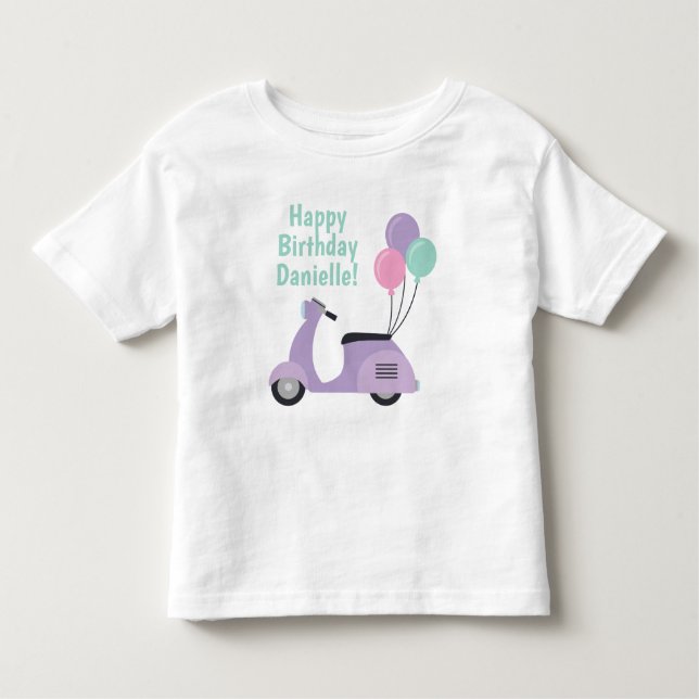 Pastel Scooter & Balloons Personalized T-shirt (Front)