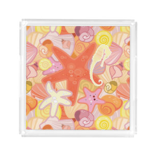 Pastel Sea Creature Pattern Acrylic Tray