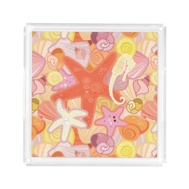 Pastel Sea Creature Pattern Acrylic Tray (Front)