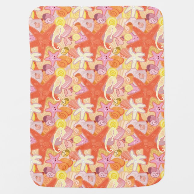 Pastel Sea Creature Pattern Baby Blanket (Front)