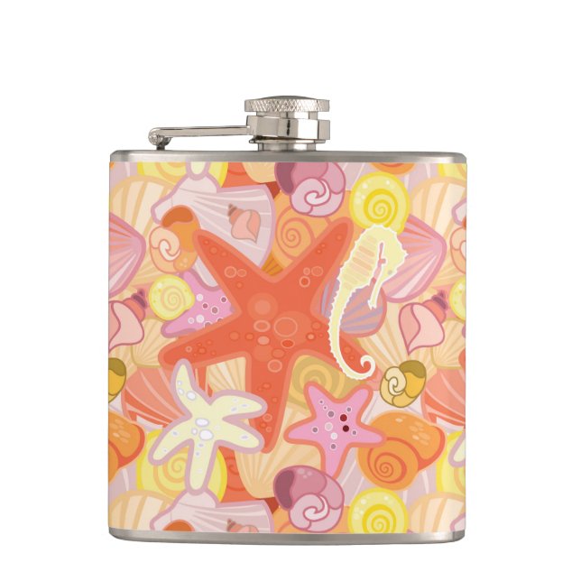Pastel Sea Creature Pattern Hip Flask (Front)