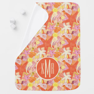 Pastel Sea Creature Pattern Monogram Receiving Blanket