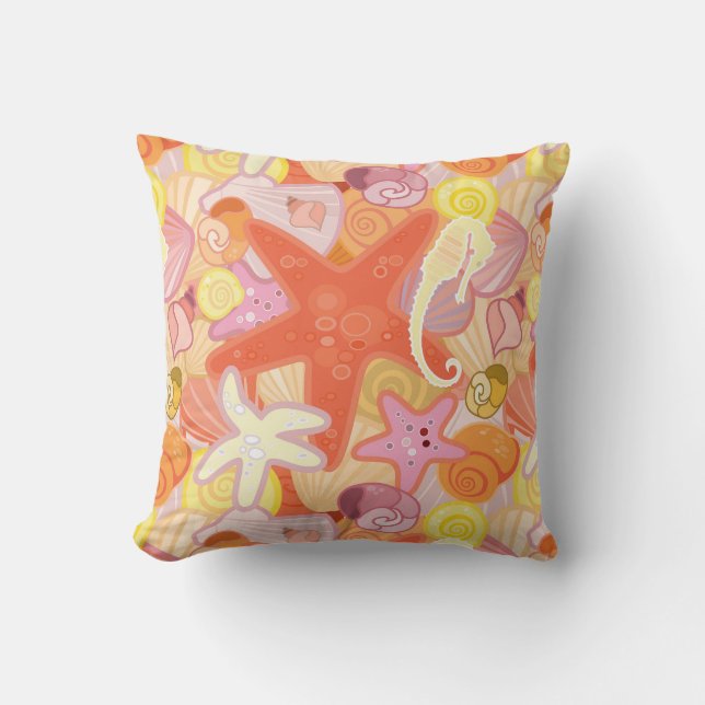Pastel Sea Creature Pattern Throw Pillow (Front)