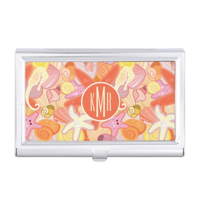 Pastel Sea Creatures | Monogram Business Card Holder (Front)