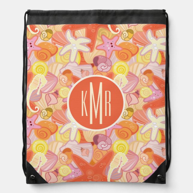Pastel Sea Creatures | Monogram Drawstring Bag (Front)