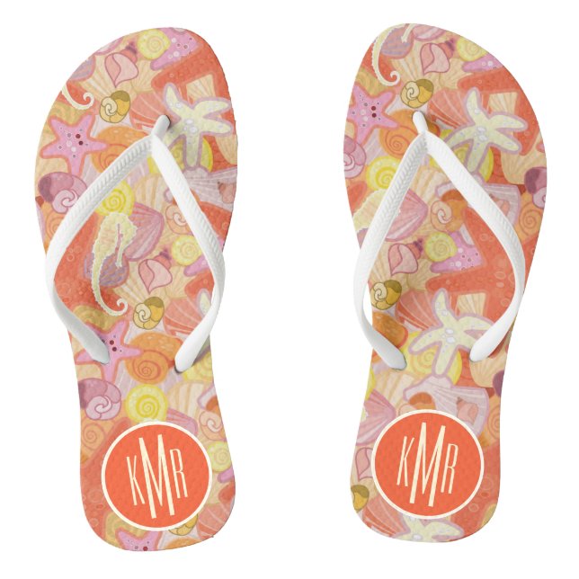 Pastel Sea Creatures | Monogram Flip Flops (Footbed)