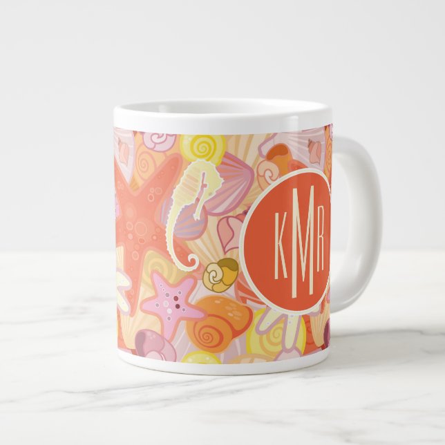 Pastel Sea Creatures | Monogram Giant Coffee Mug (Front Right)