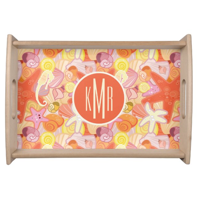 Pastel Sea Creatures | Monogram Serving Tray (Front)