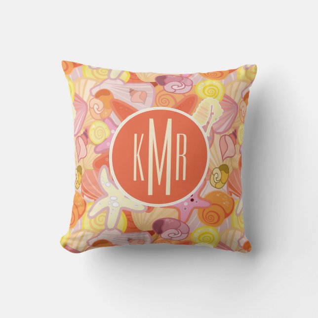 Pastel Sea Creatures | Monogram Throw Pillow (Front)