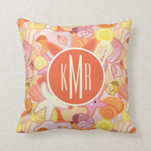 Pastel Sea Creatures Monogram Throw Pillow