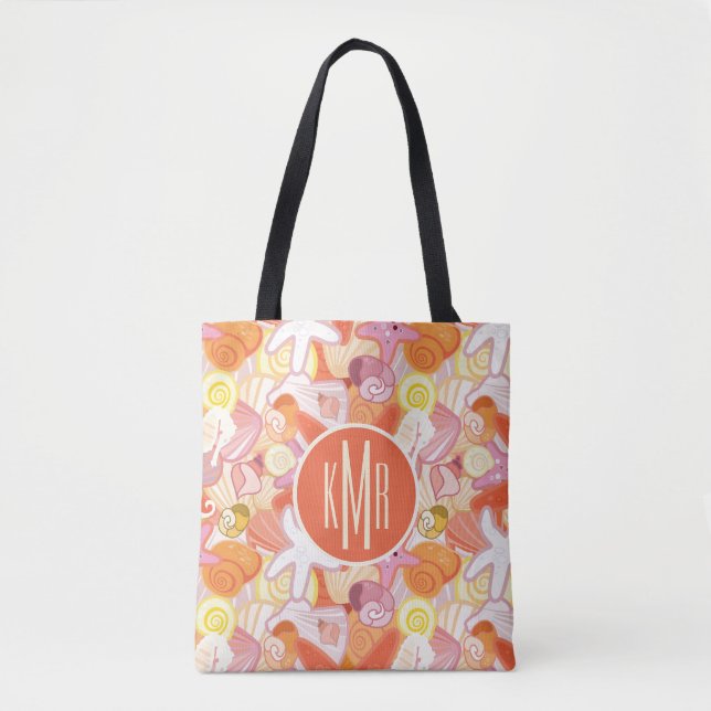 Pastel Sea Creatures | Monogram Tote Bag (Front)