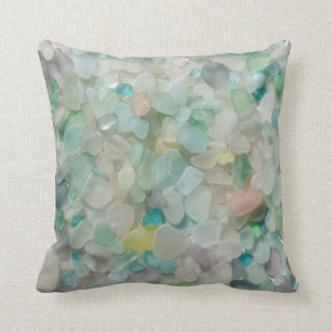 Pastel sea glass beach glass photo square throw pillow