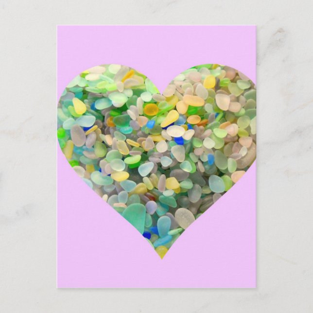 Pastel Sea Glass Heart In Pink Postcard (Front)