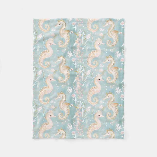 Pastel Seahorse Pattern Fleece Blanket (Front)