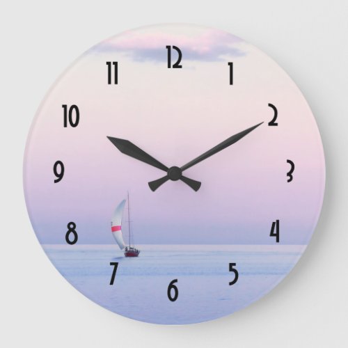 Pastel Seascape with a Sailboat Large Clock