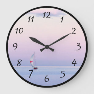Pastel Seascape with a Sailboat Large Clock