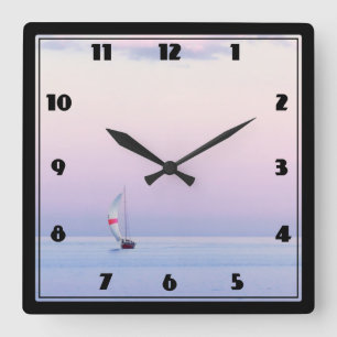 Pastel Seascape with a Sailboat Square Wall Clock