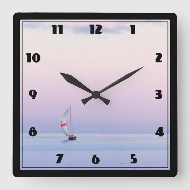 Pastel Seascape with a Sailboat Square Wall Clock (Front)