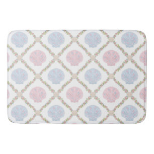 Pastel Seashell Coastal Beach Lattice Pattern Bath Mat