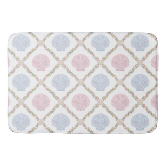 Pastel Seashell Coastal Beach Lattice Pattern Bath Mat (Front)