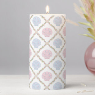 Pastel Seashell Coastal Beach Lattice Pattern Pillar Candle