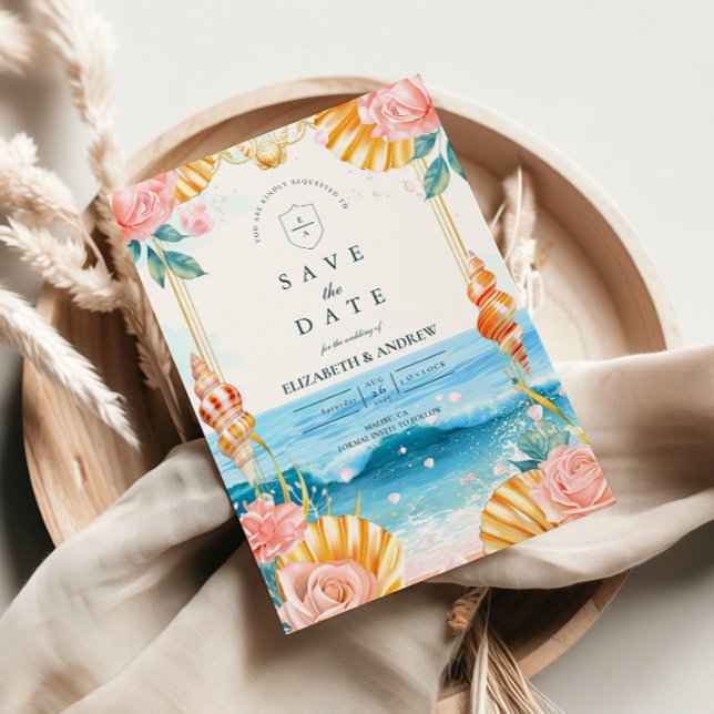 Pastel Seashell Coastal Waters Wedding Save The Date (Creator Uploaded)