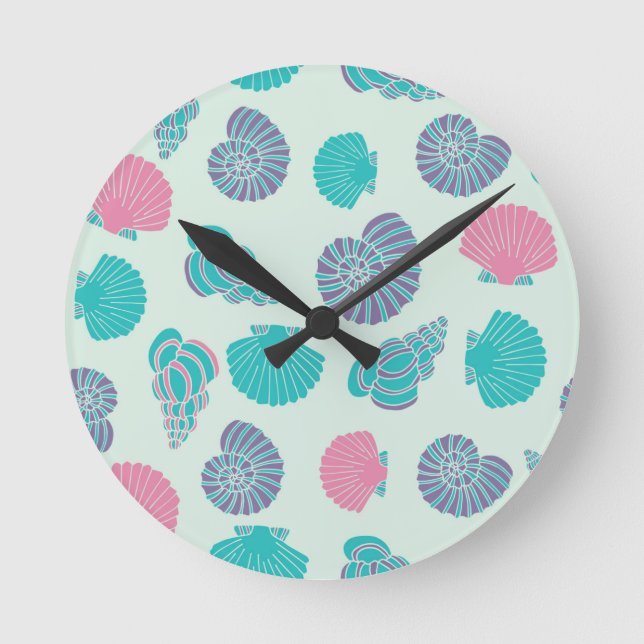 Pastel Seashell Pattern 1 Round Clock (Front)