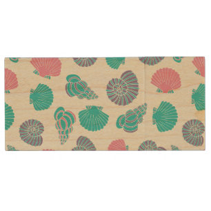 Pastel Seashell Pattern 1 Wood USB Flash Drive